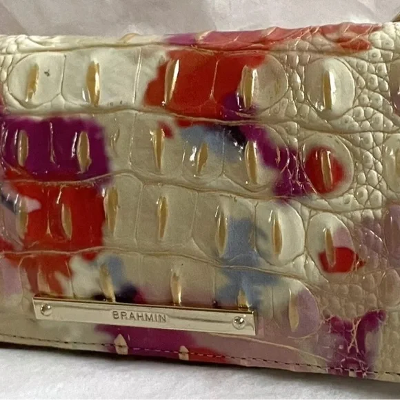 NWT! RARE Brahmin Melbourne Ady Croc Embossed Leather Slim Wallet FIESTA!!!